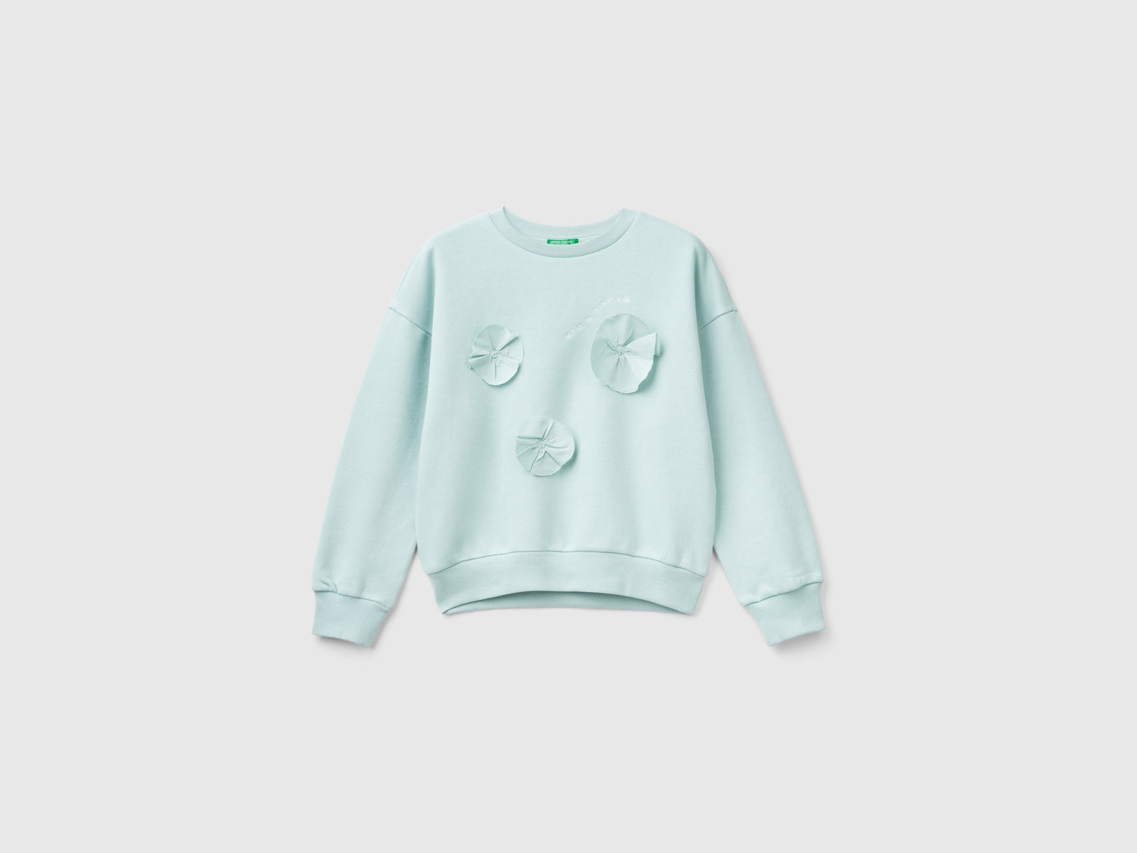 Felpa con ricamo e applicazione da bambina verde acqua | Benetton Outlet