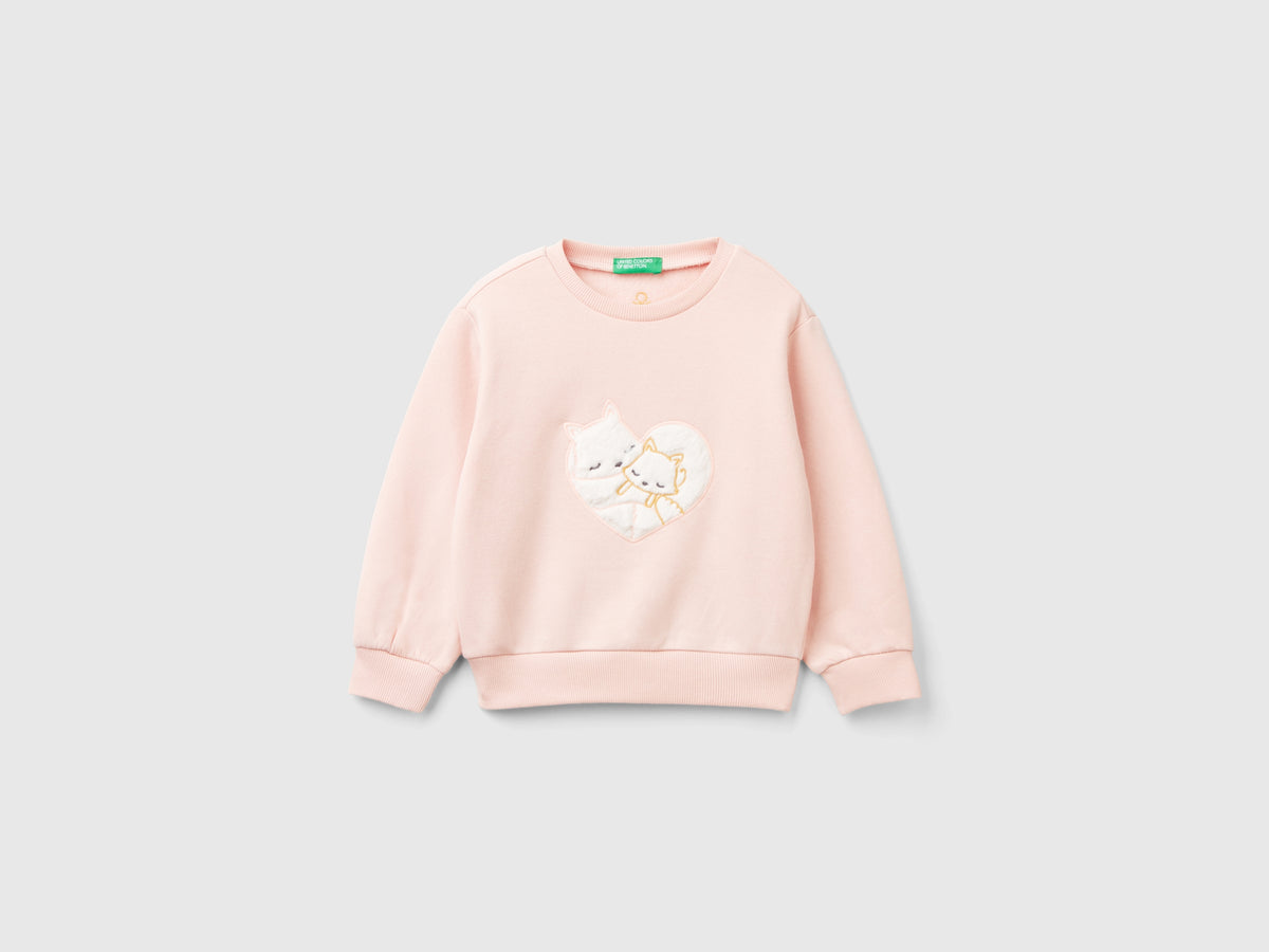 Pink Magliette Benetton Bimba Warm Sweatshirt With Patch Da Bimba