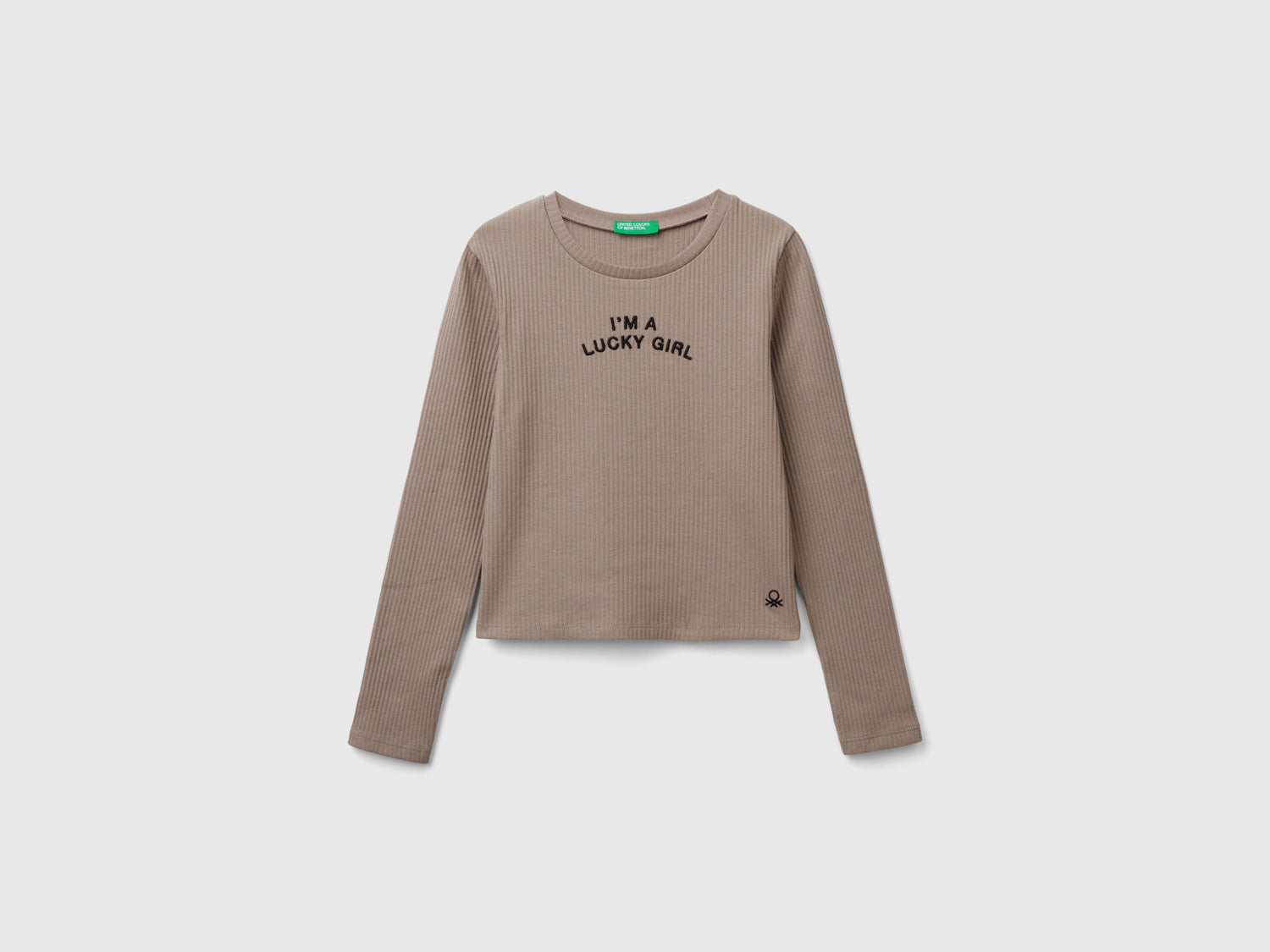 Maglietta con stampa sul retro da bambina tortora | Benetton Outlet