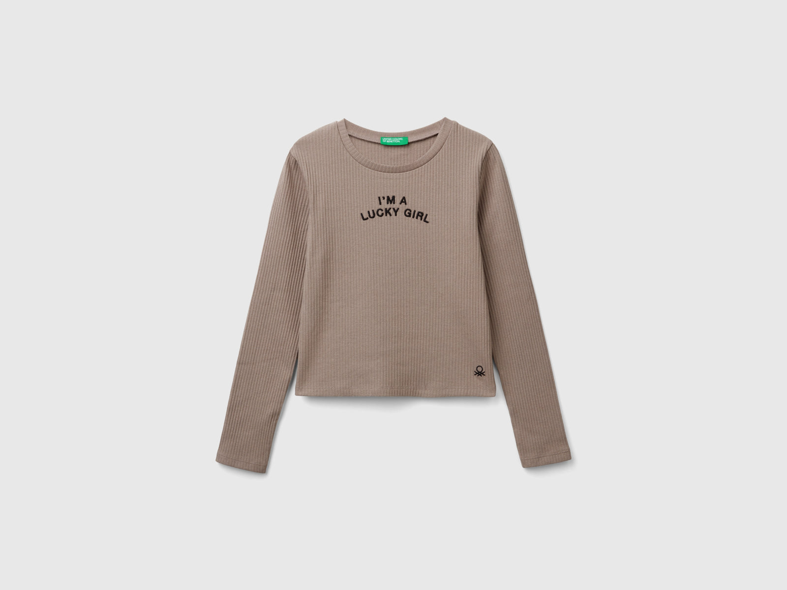 Maglietta con stampa sul retro da bambina tortora | Benetton Outlet