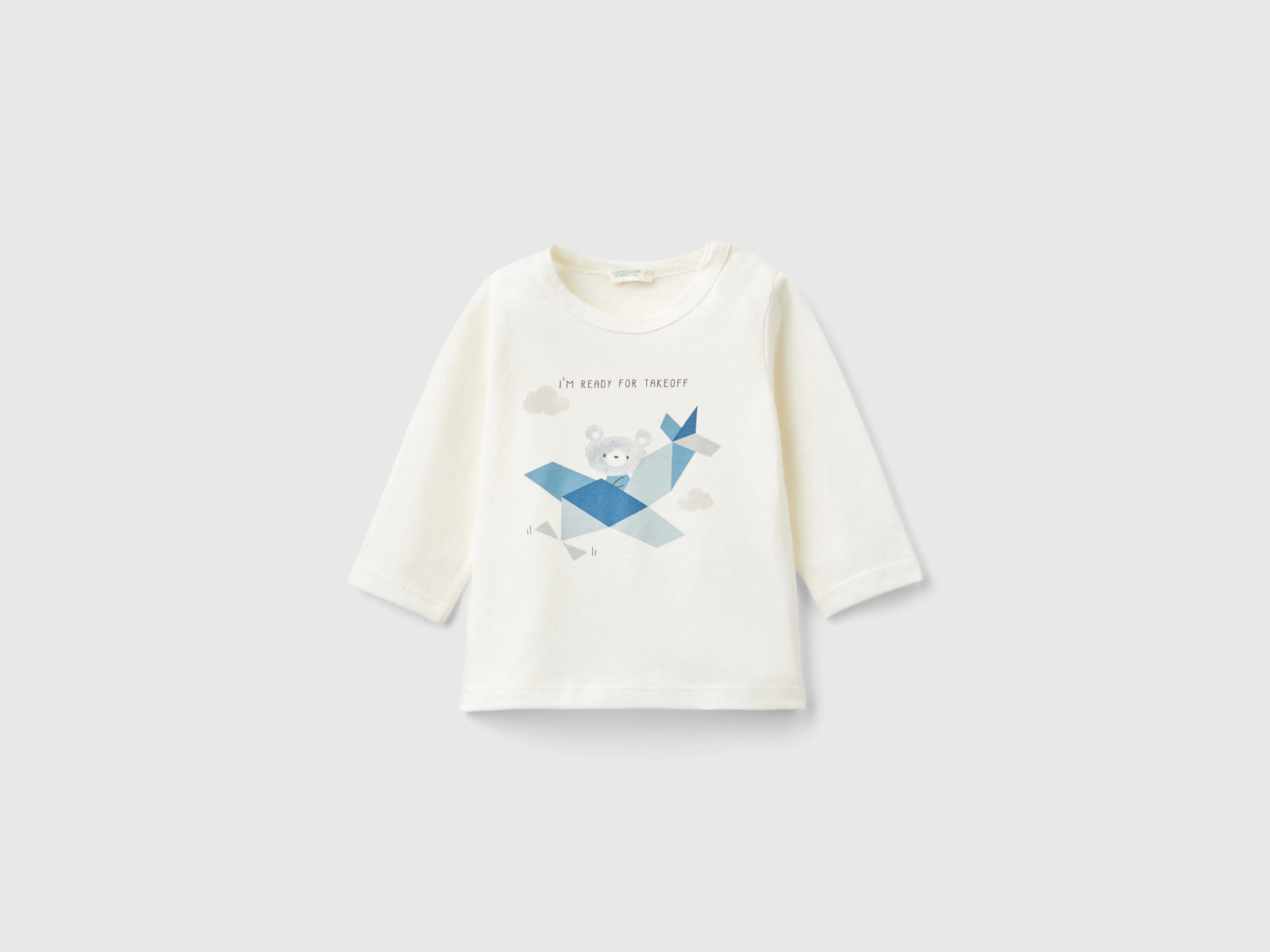 Camiseta con estampado en cálido algodón orgánico. da neonato bianco panna | Benetton Outlet
