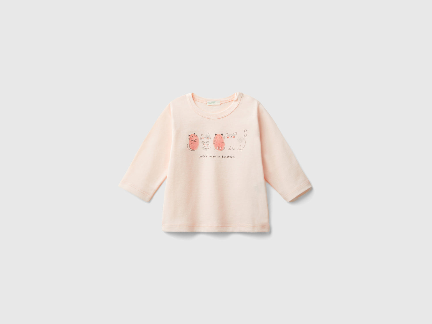 T-shirt con stampa in caldo cotone bio da neonato rosa tenue | Benetton Outlet