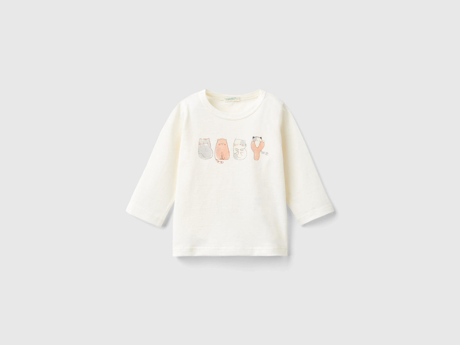 T-shirt con stampa in caldo cotone bio da neonato bianco panna | Benetton Outlet