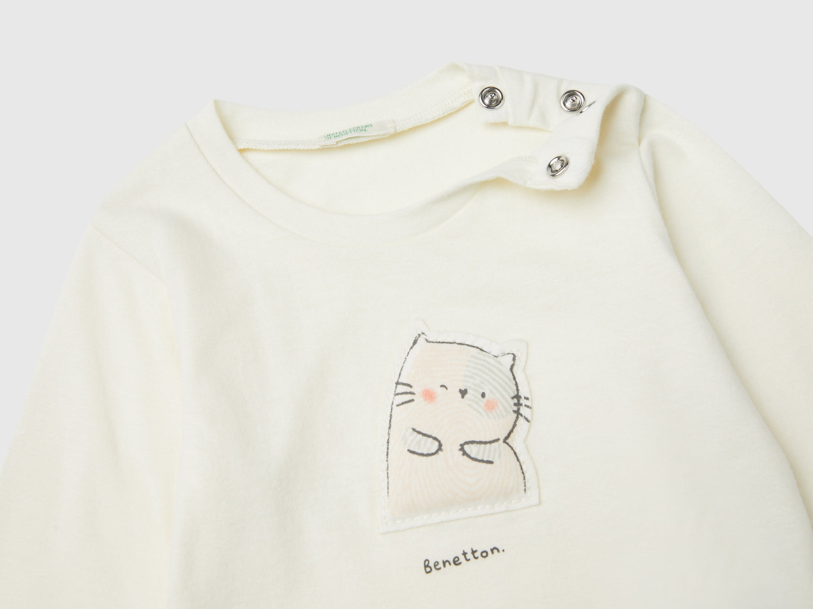 T-shirt con patch animaletto da neonato bianco panna 3 | Benetton Outlet