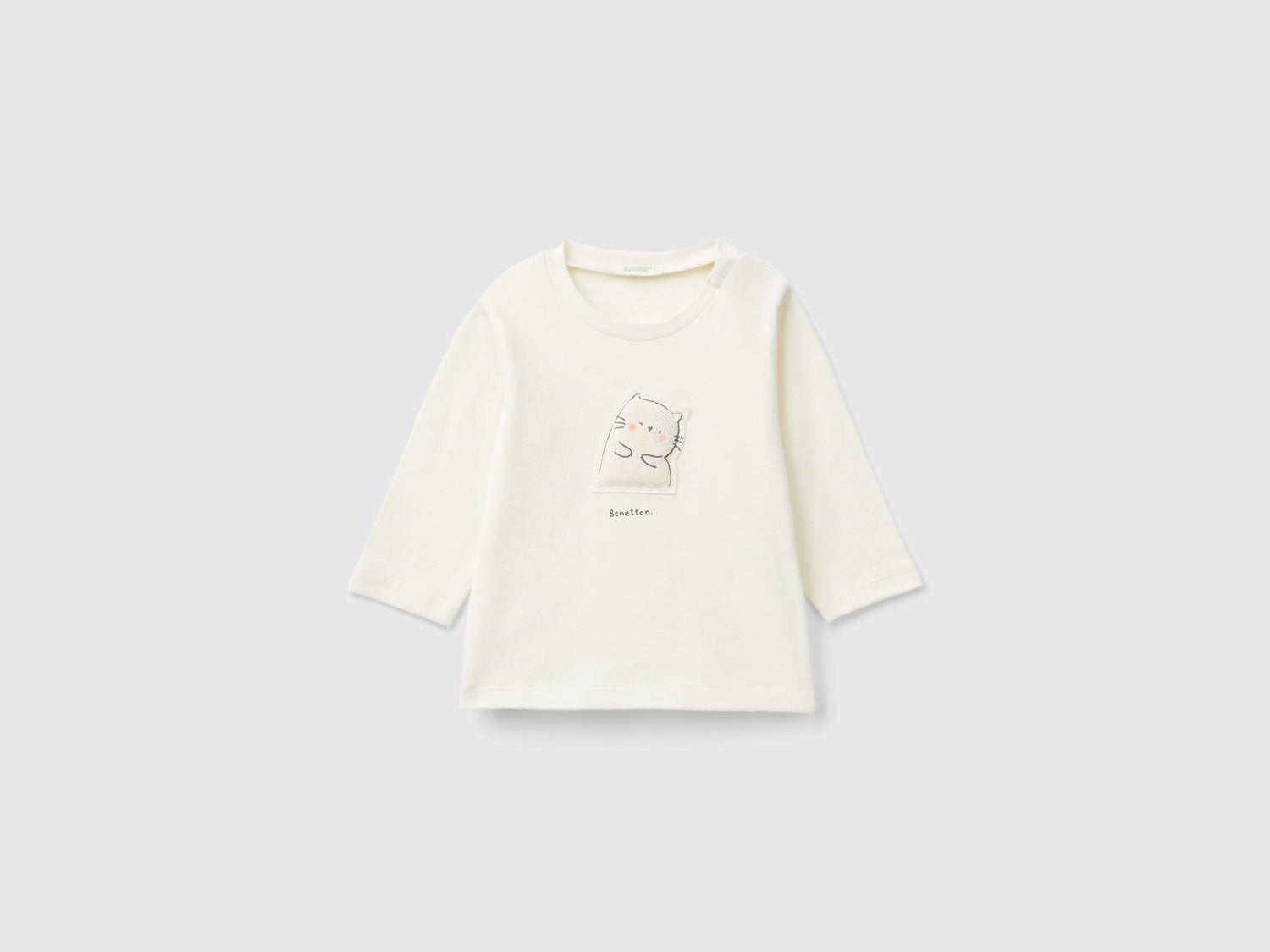 T-shirt con patch animaletto da neonato bianco panna | Benetton Outlet