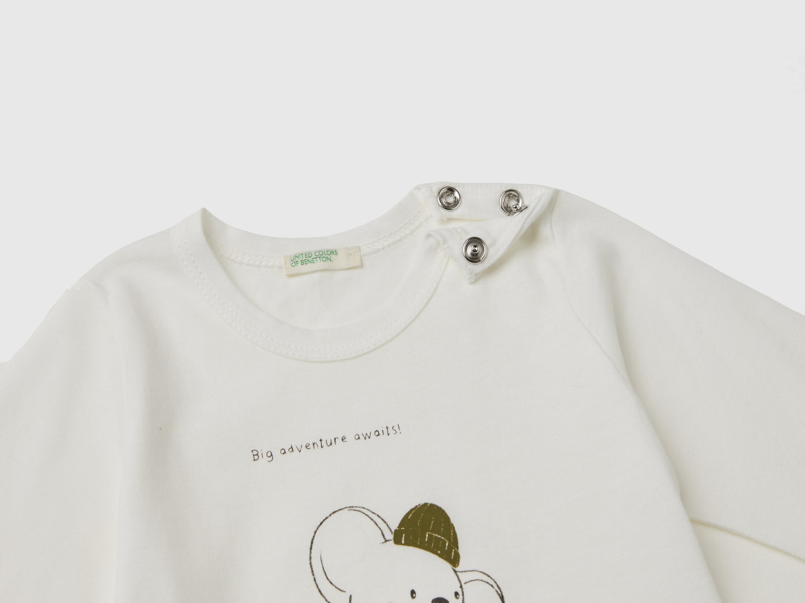 Maglietta con stampa in cotone bio da neonato bianco panna 3 | Benetton Outlet