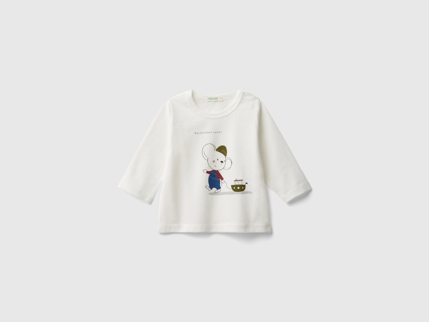 Maglietta con stampa in cotone bio da neonato bianco panna | Benetton Outlet