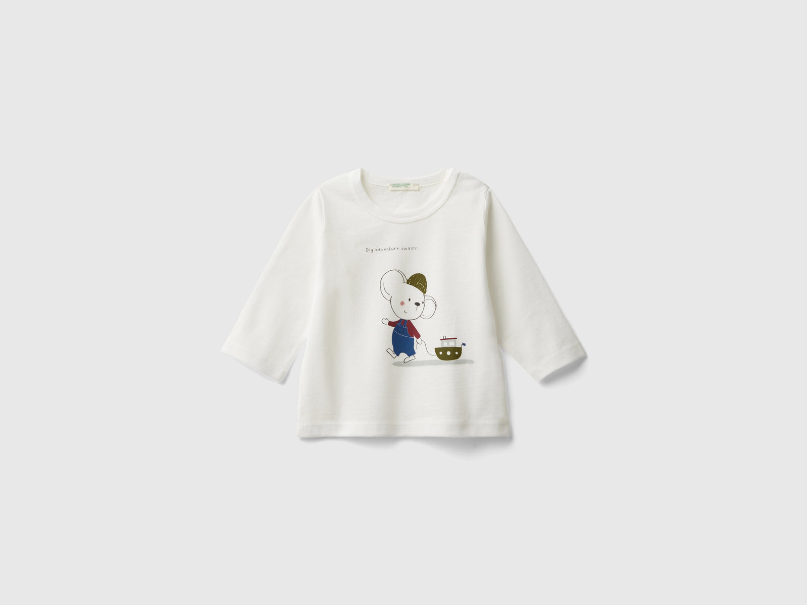 Maglietta con stampa in cotone bio da neonato bianco panna | Benetton Outlet