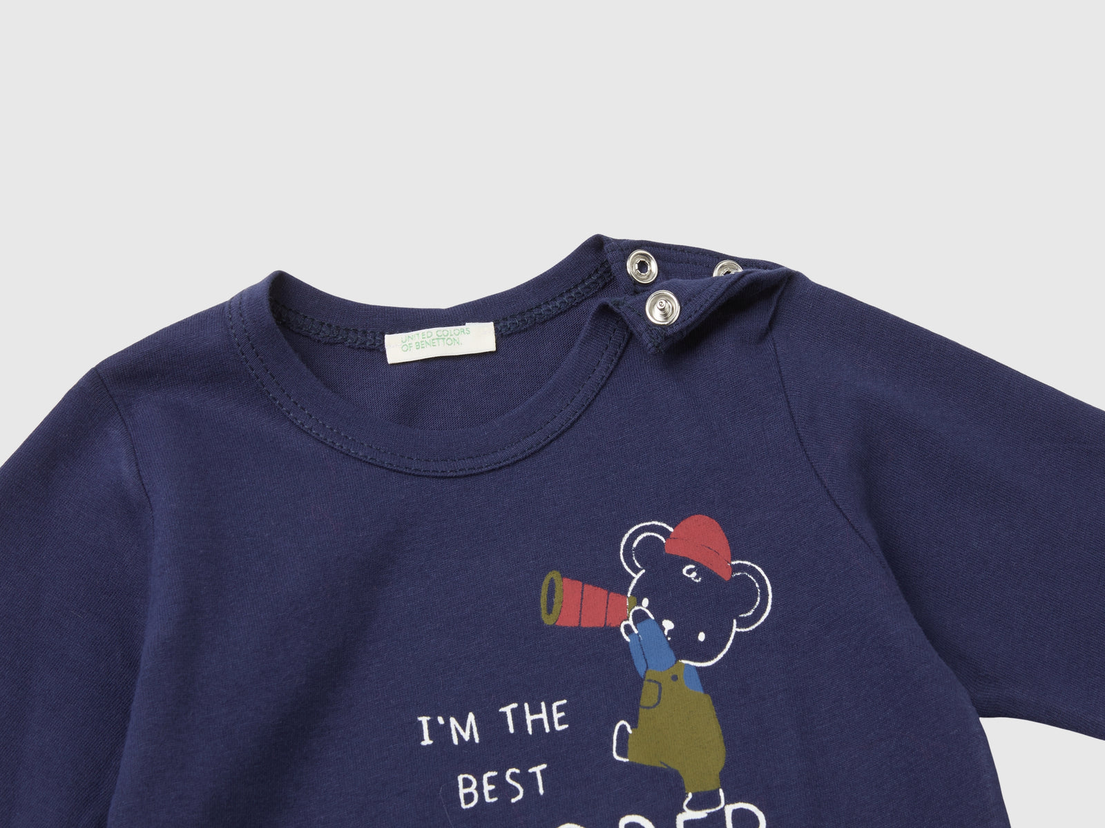 Maglietta con stampa in cotone bio da neonato blu scuro 3 | Benetton Outlet
