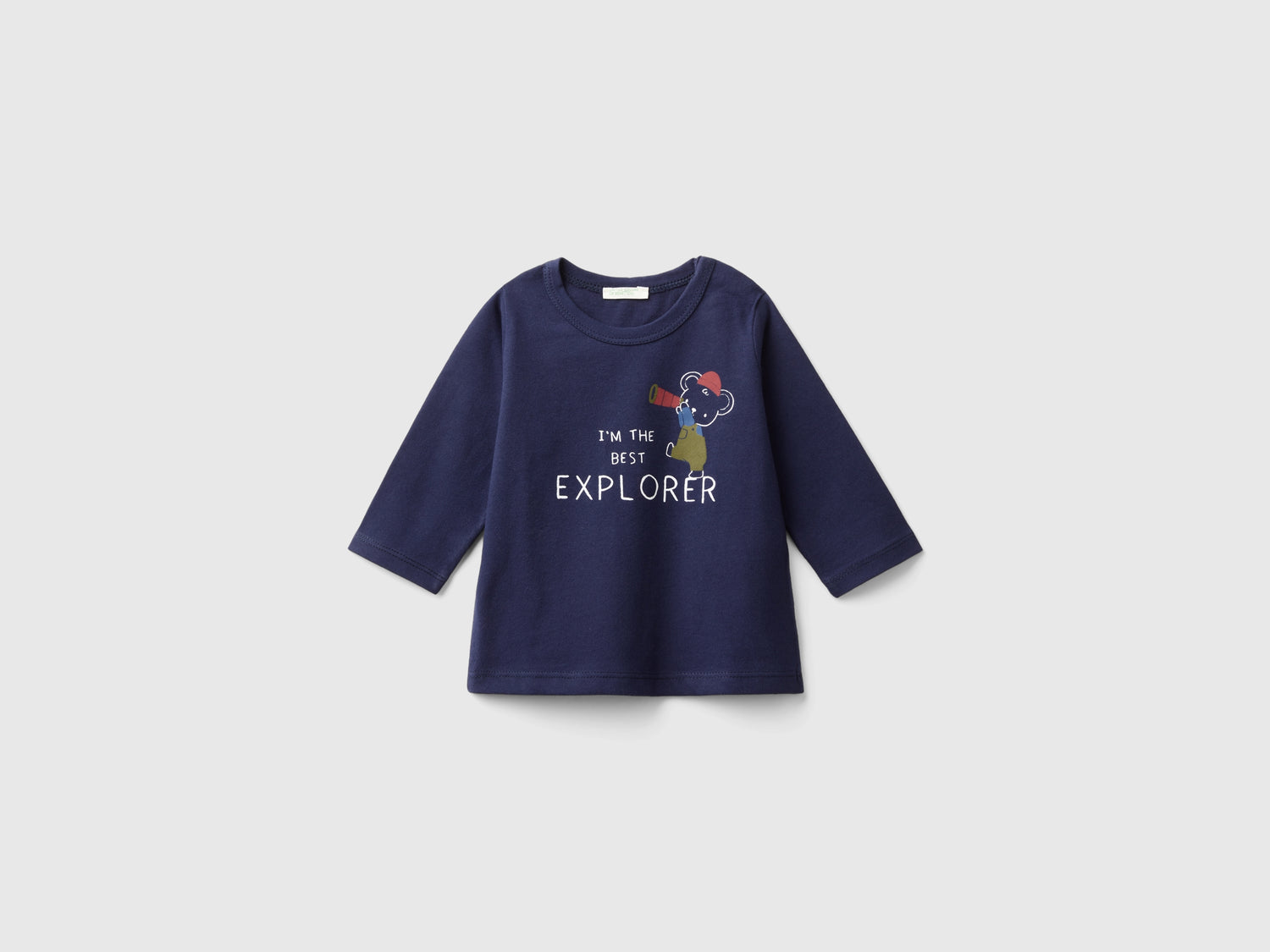 Maglietta con stampa in cotone bio da neonato blu scuro | Benetton Outlet