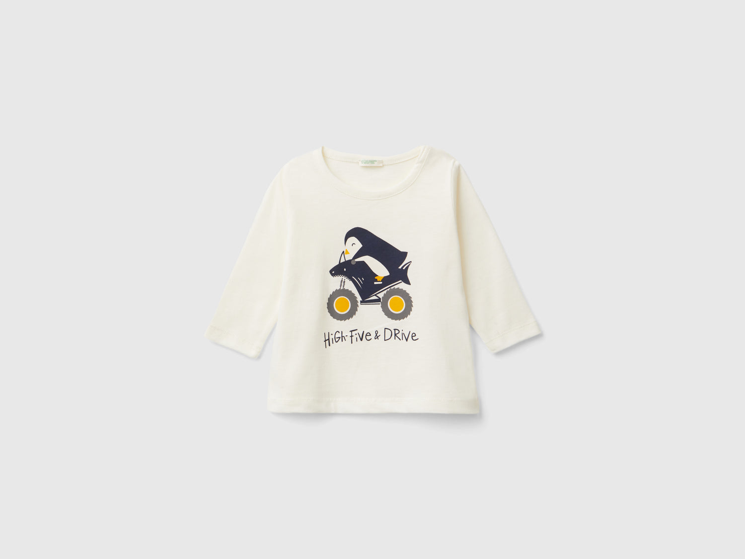 T-shirt a manica lunga in caldo cotone bio da neonato bianco panna | Benetton Outlet