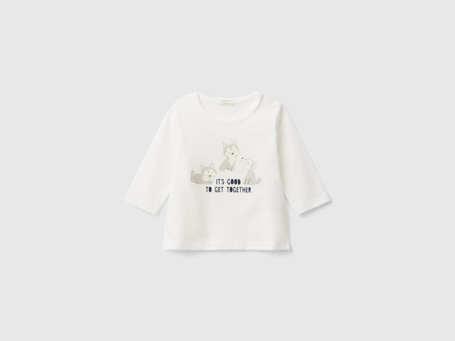 T-shirt a manica lunga in caldo cotone bio da neonato bianco | Benetton Outlet