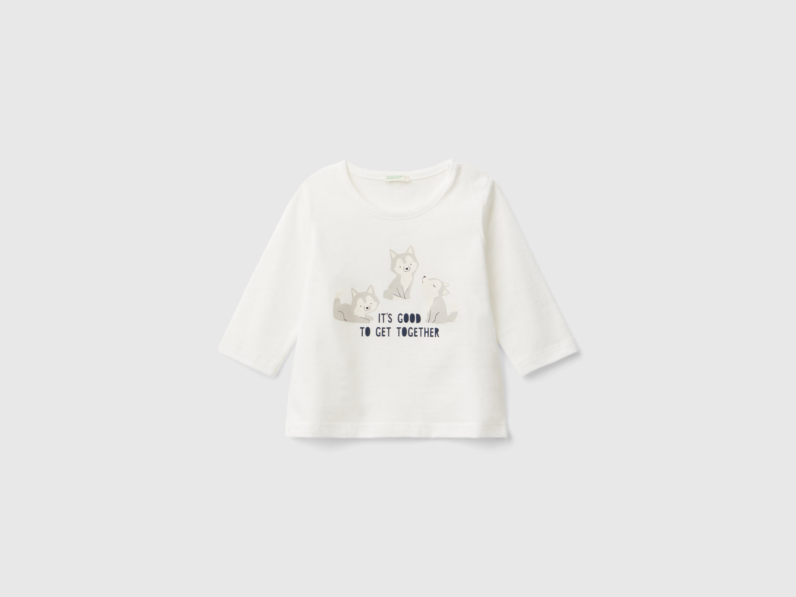 T-shirt a manica lunga in caldo cotone bio da neonato bianco | Benetton Outlet