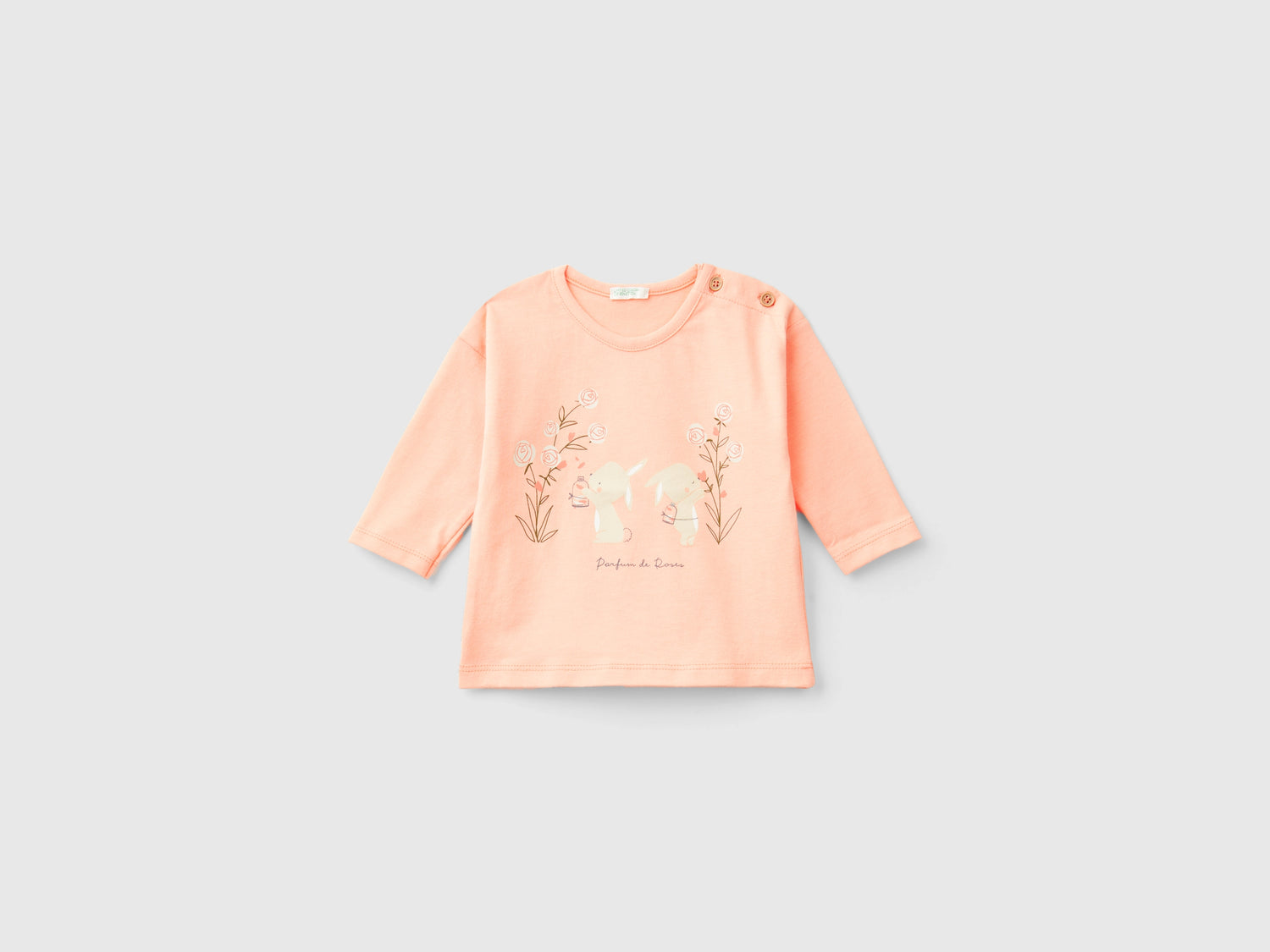 Maglietta con stampa in cotone bio da neonato pesca | Benetton Outlet