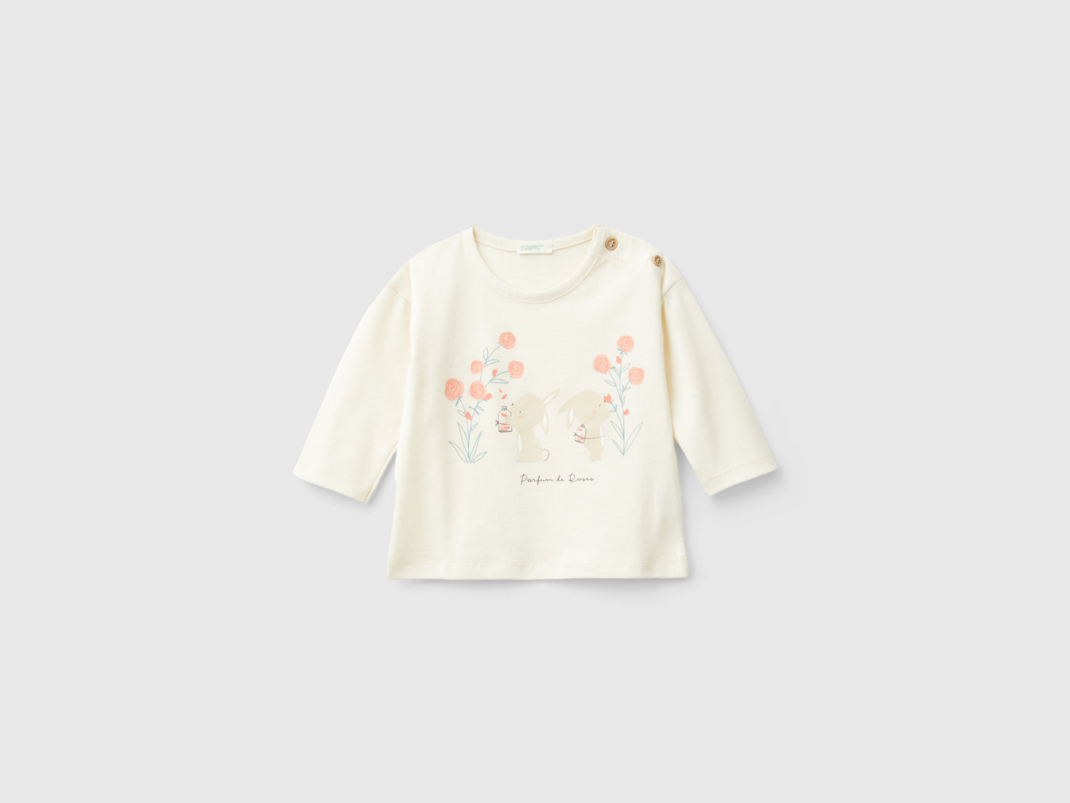 Maglietta con stampa in cotone bio da neonato bianco panna | Benetton Outlet