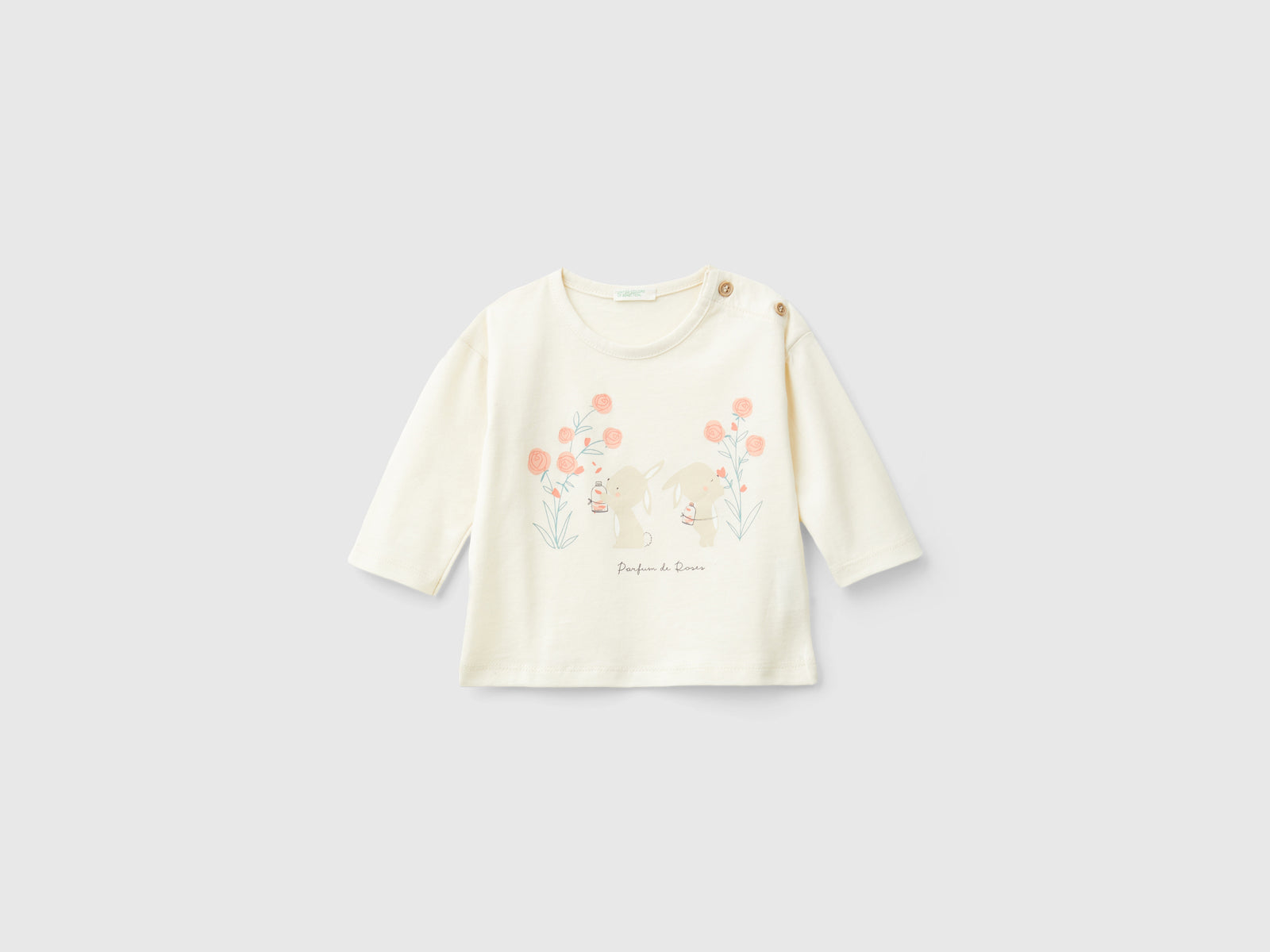 Maglietta con stampa in cotone bio da neonato bianco panna | Benetton Outlet