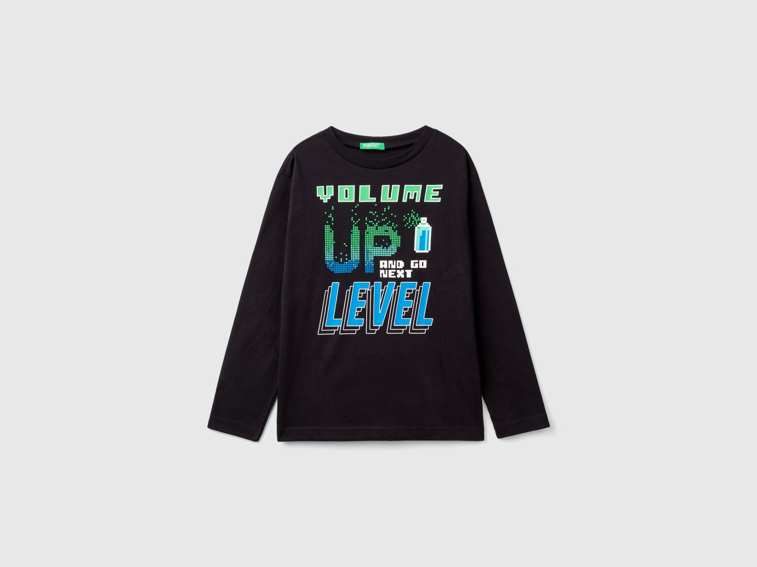 T-shirt con stampa in caldo cotone bio da bambino nero | Benetton Outlet