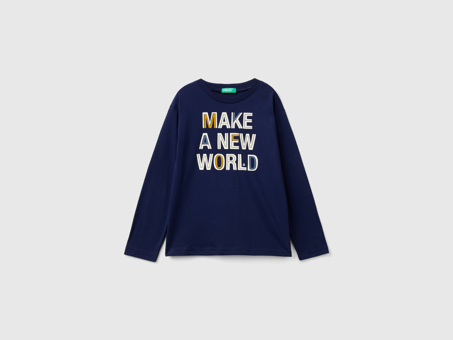 T-shirt con stampa in caldo cotone bio da bambino blu scuro | Benetton Outlet
