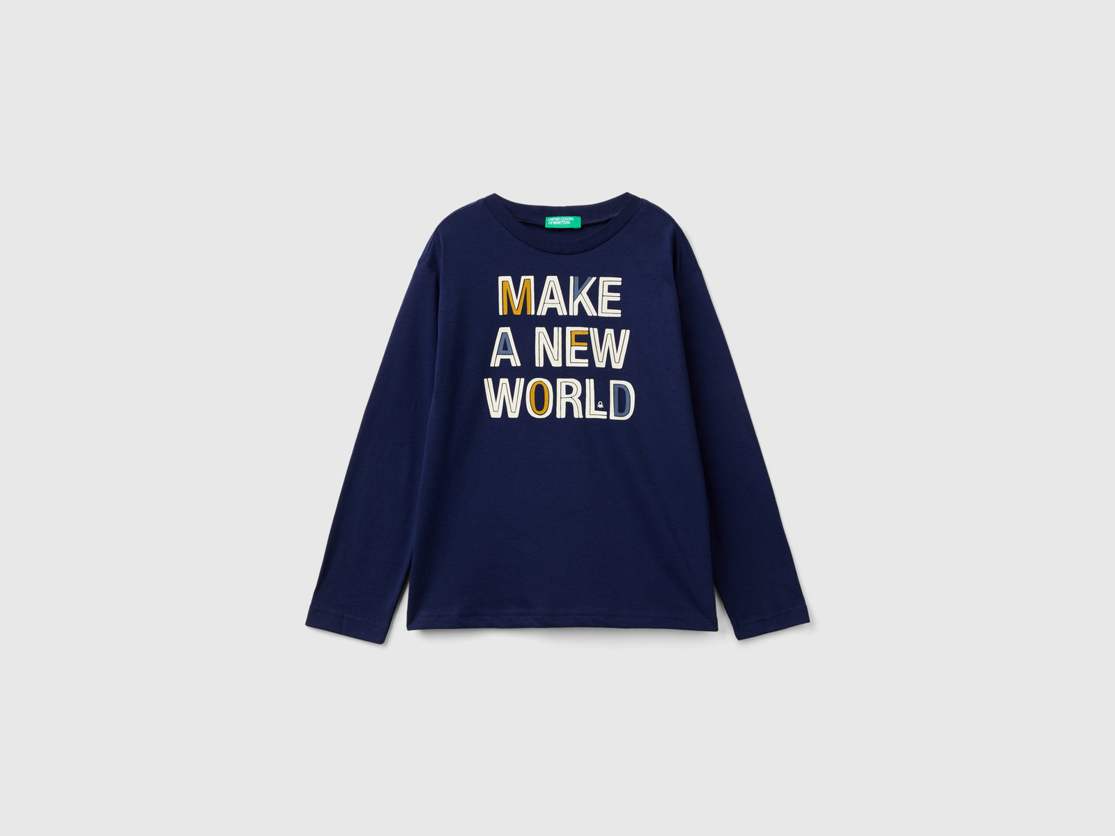T-shirt con stampa in caldo cotone bio da bambino blu scuro | Benetton Outlet