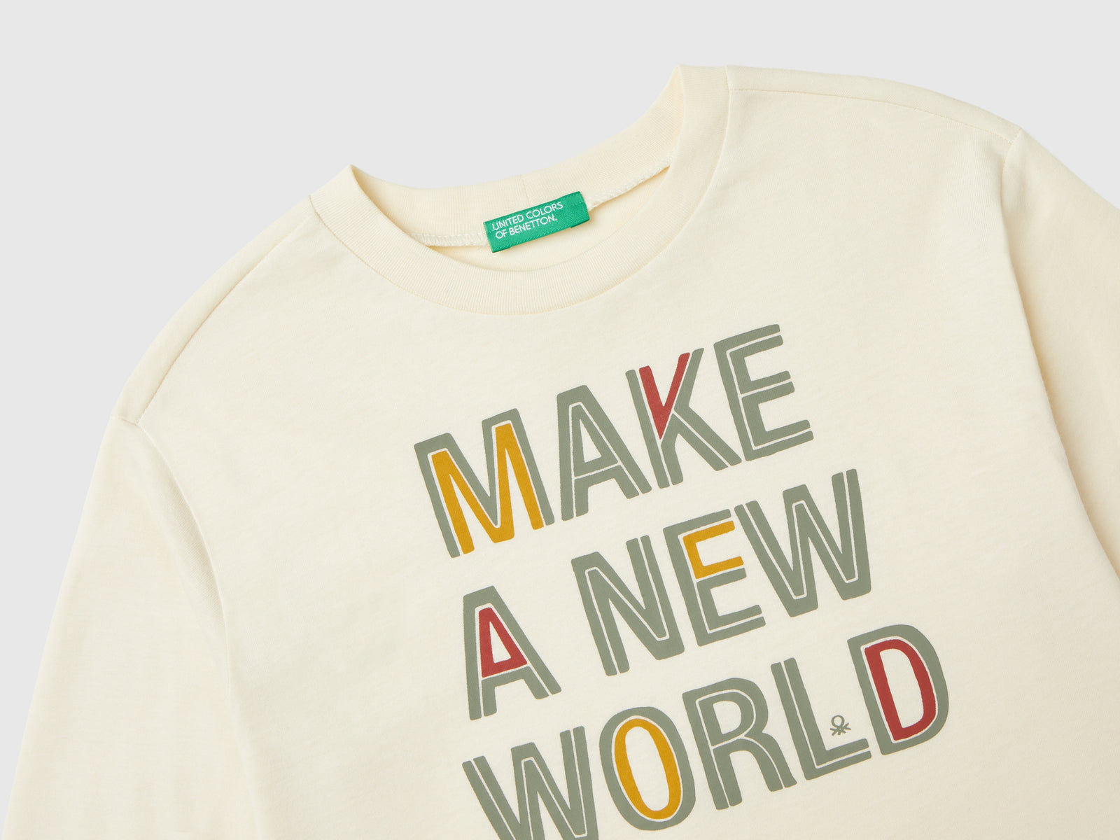 T-shirt con stampa in caldo cotone bio da bambino bianco panna 3 | Benetton Outlet