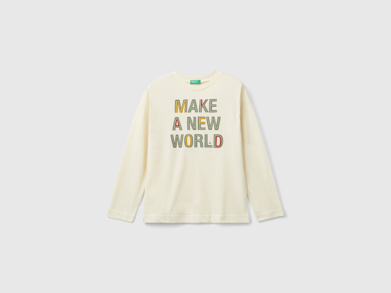 T-shirt con stampa in caldo cotone bio da bambino bianco panna | Benetton Outlet