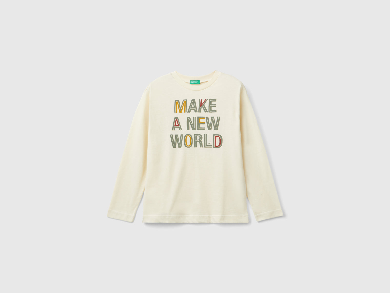 T-shirt con stampa in caldo cotone bio da bambino bianco panna | Benetton Outlet