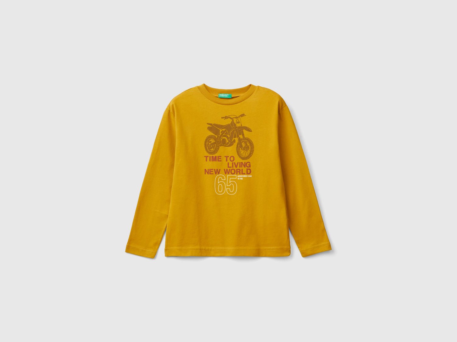 T-shirt con stampa in caldo cotone bio da bambino senape | Benetton Outlet