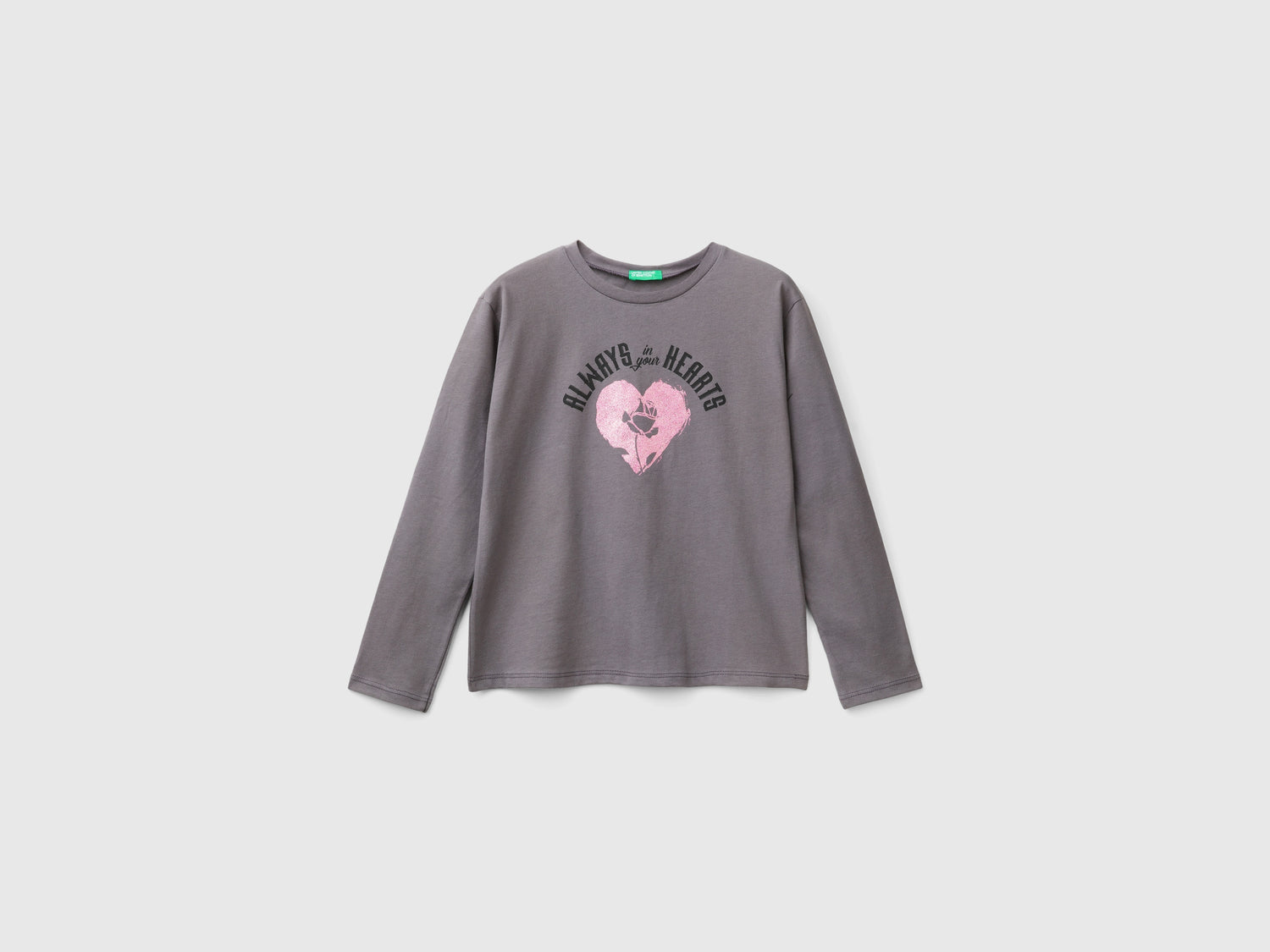 T-shirt con stampa glitter da bambina grigio scuro | Benetton Outlet