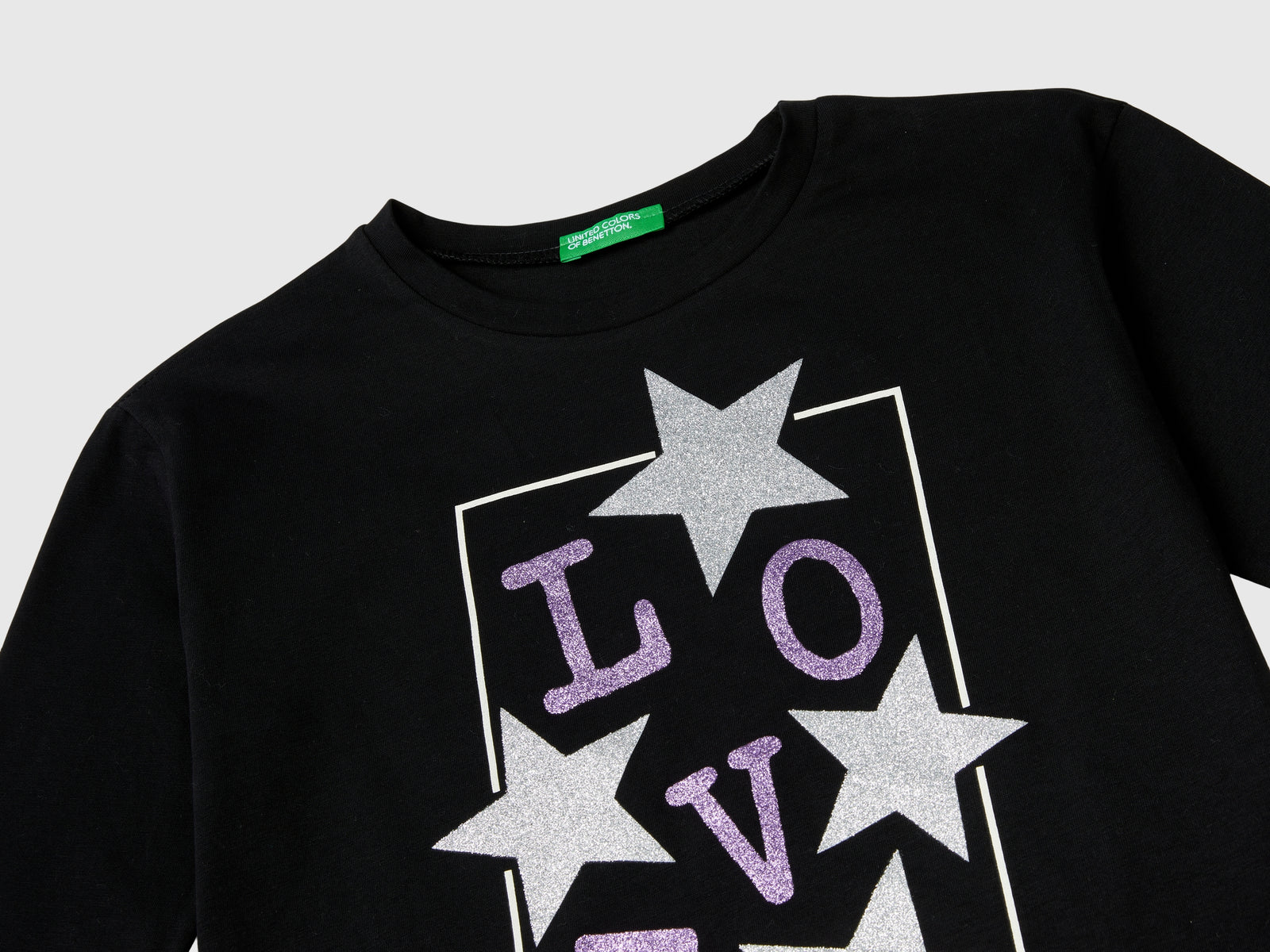 T-shirt con stampa glitter da bambina nero 3 | Benetton Outlet