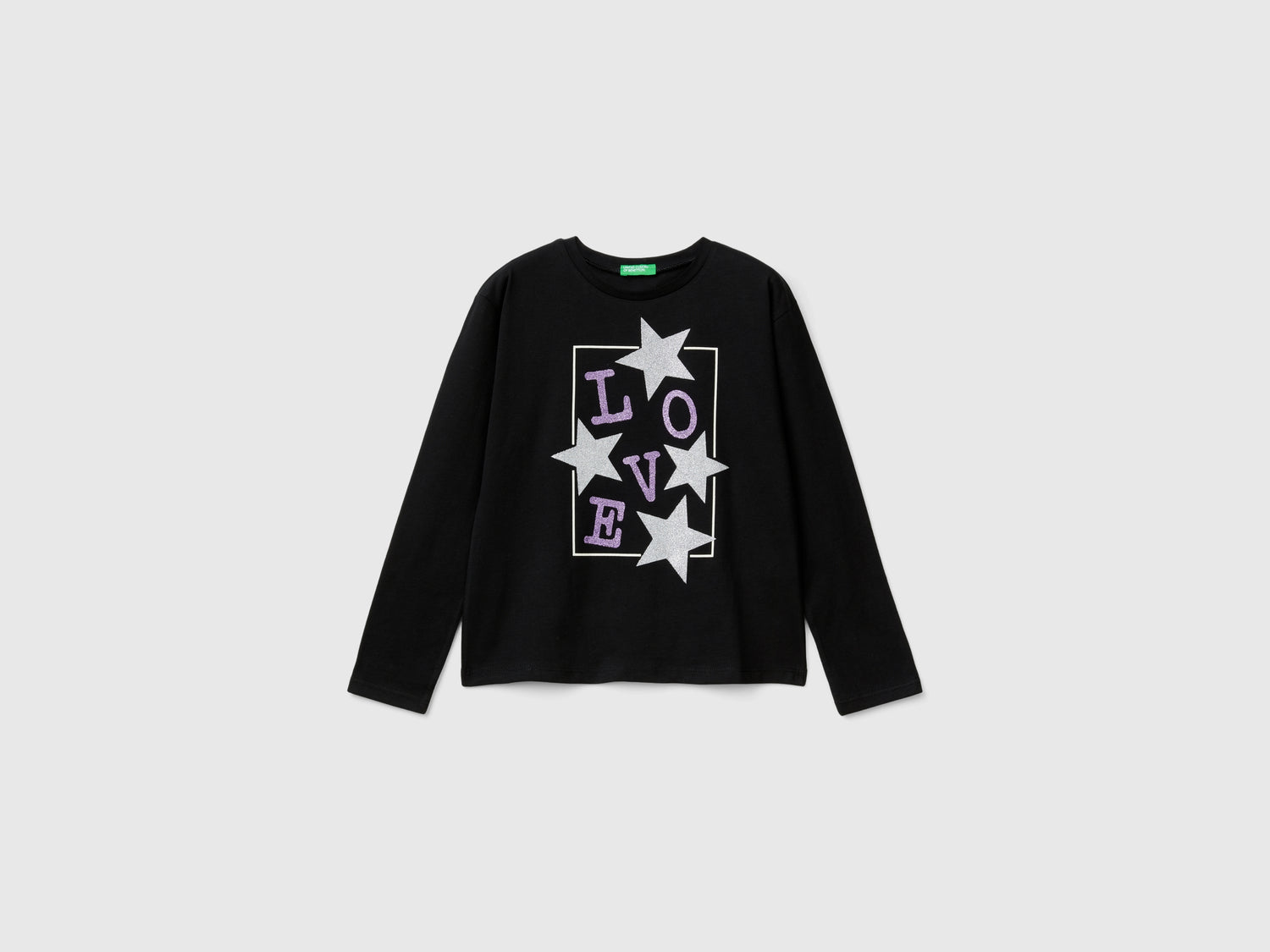 T-shirt con stampa glitter da bambina nero | Benetton Outlet
