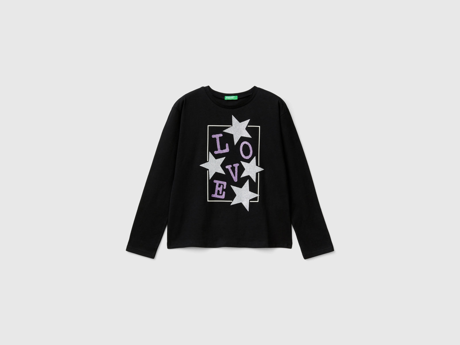 T-shirt con stampa glitter da bambina nero | Benetton Outlet