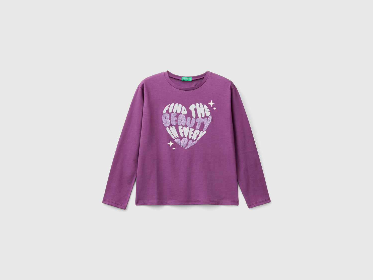 T-shirt con stampa glitter da bambina malva | Benetton Outlet