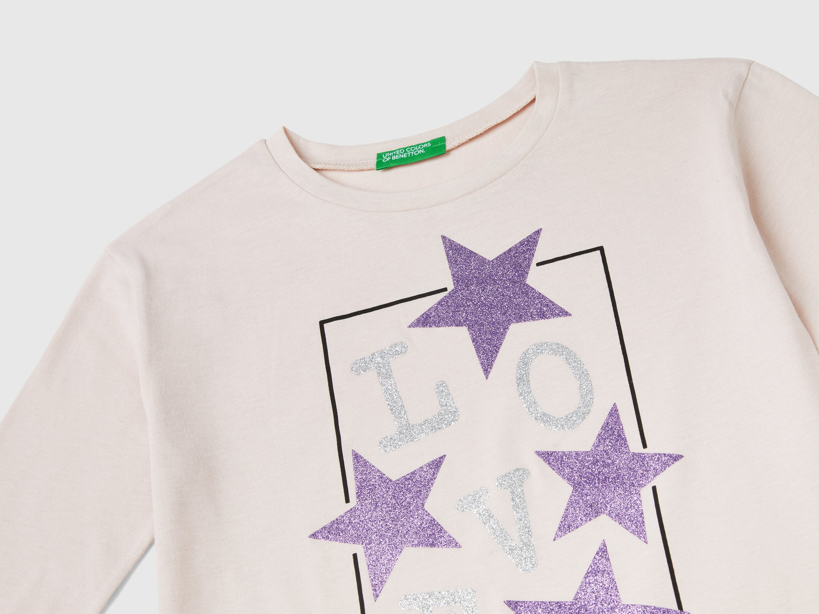 T-shirt con stampa glitter da bambina rosa tenue 3 | Benetton Outlet