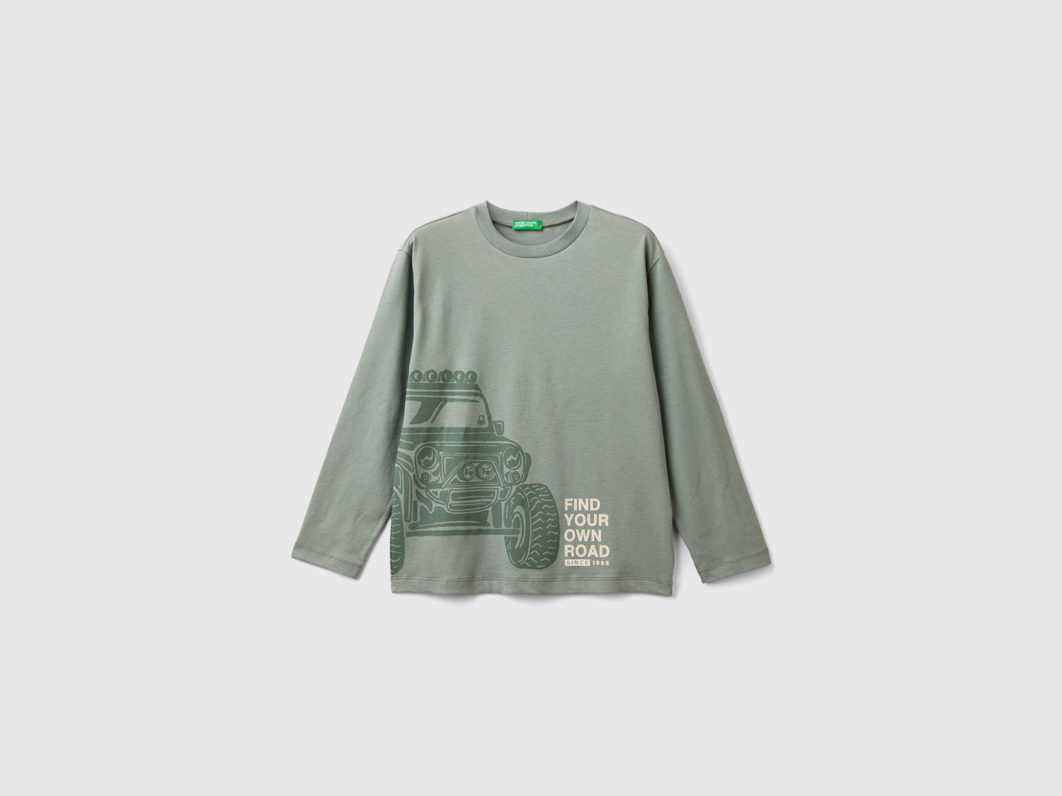 T-shirt in caldo cotone con stampa davanti e dietro da bambino verde chiaro | Benetton Outlet