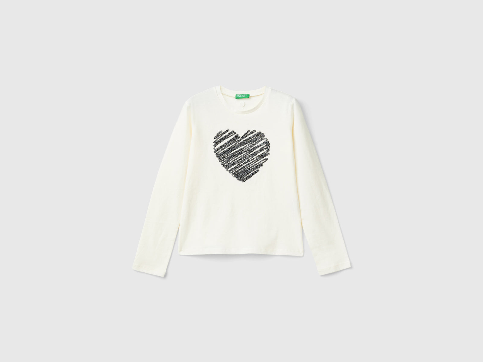 Maglietta con ricamo in lurex da bambina bianco panna | Benetton Outlet