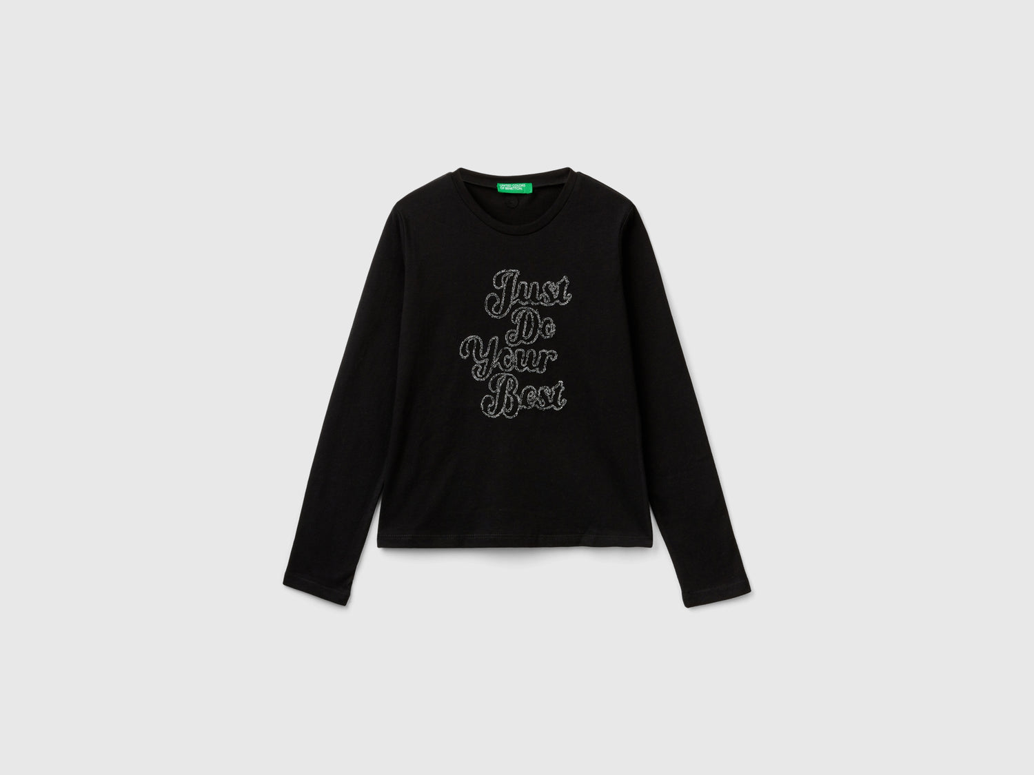 Maglietta con ricamo in lurex da bambina nero | Benetton Outlet
