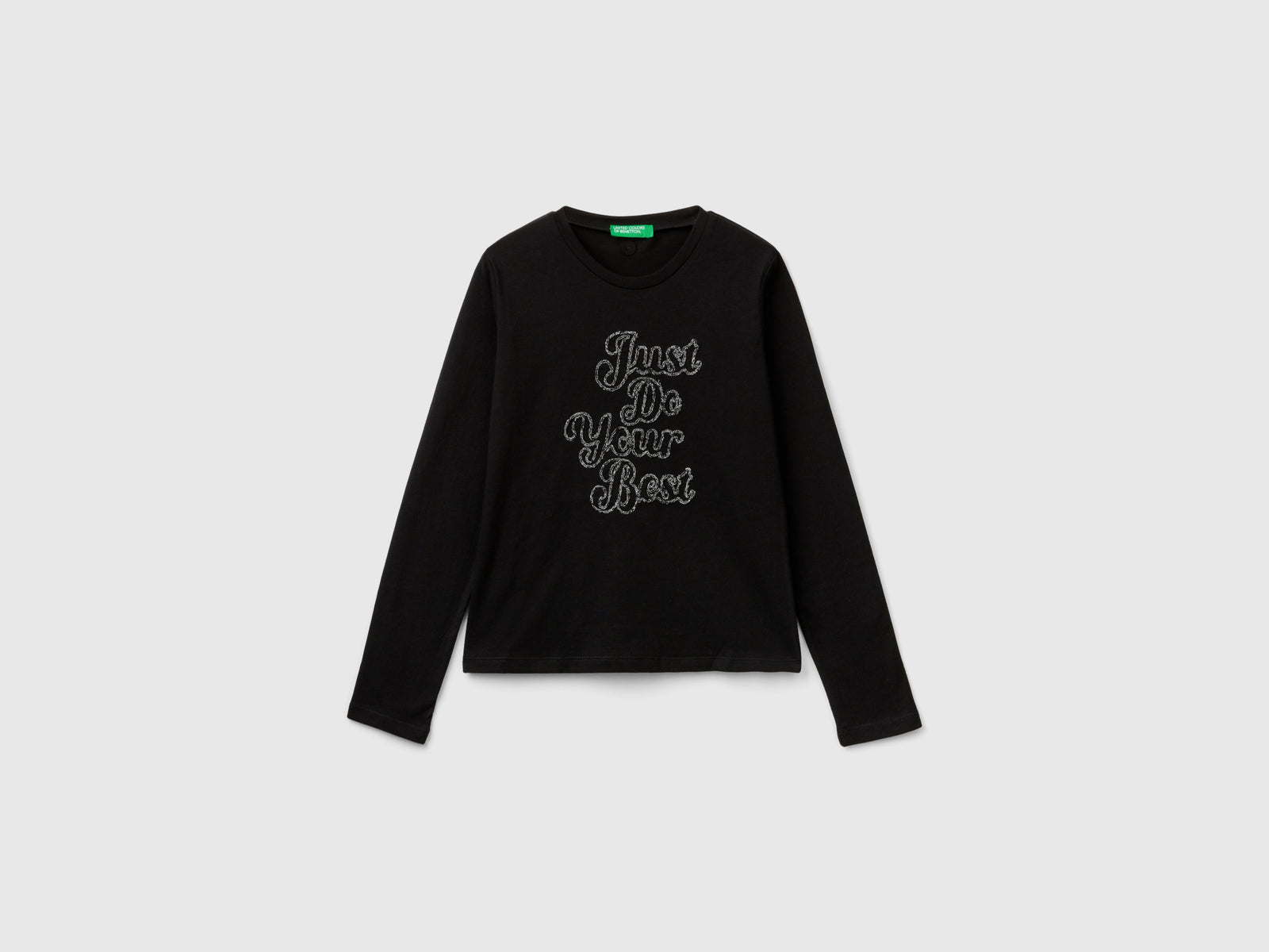 Maglietta con ricamo in lurex da bambina nero | Benetton Outlet
