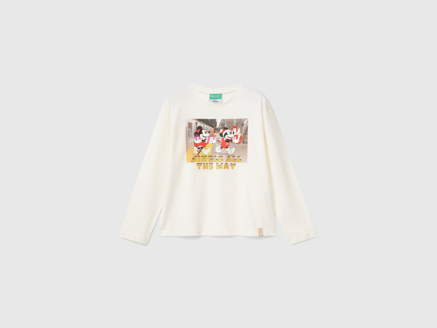 Maglietta natalizia Minnie e Topolino da bambina bianco panna | Benetton Outlet