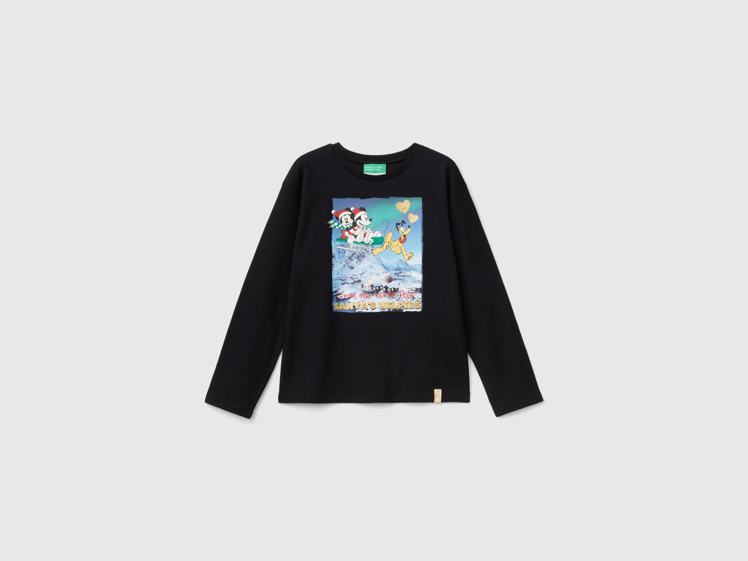 Maglietta natalizia Minnie e Topolino da bambina nero | Benetton Outlet
