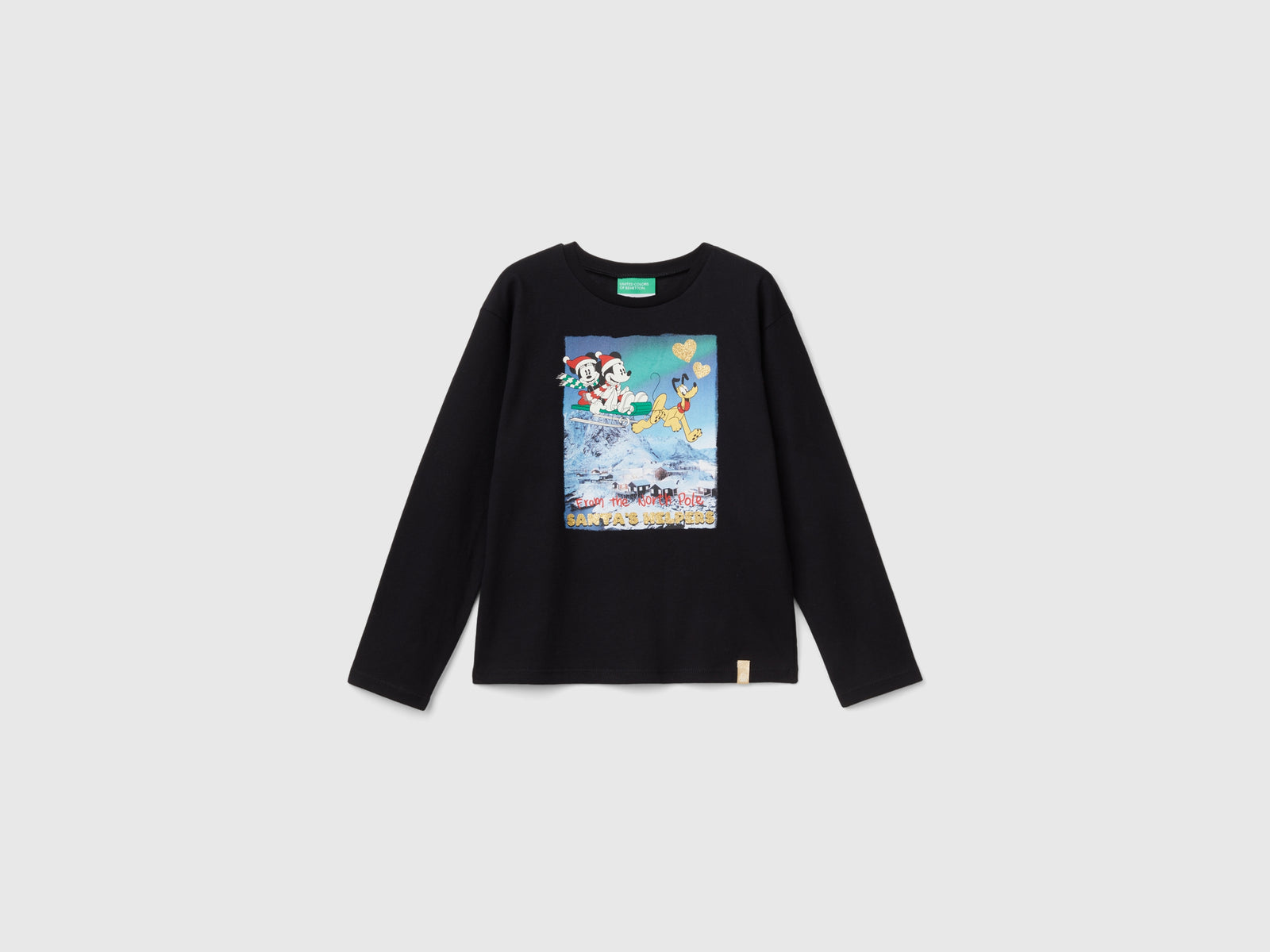 Maglietta natalizia Minnie e Topolino da bambina nero | Benetton Outlet