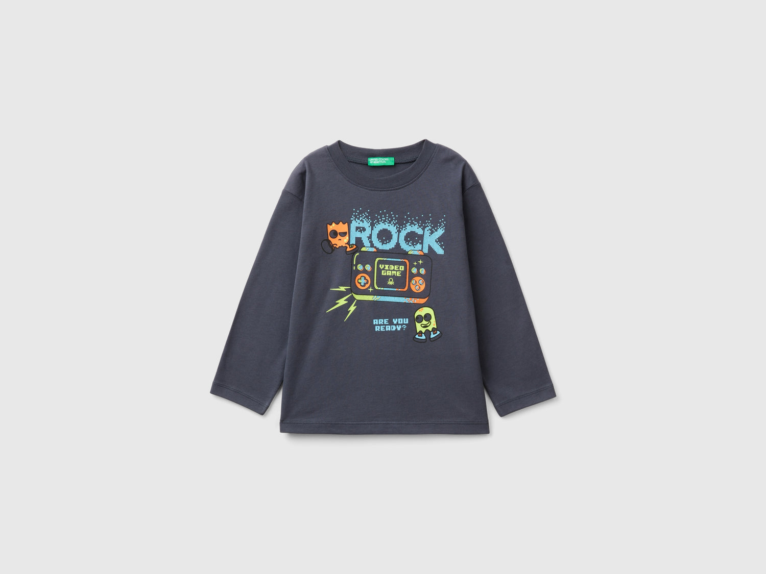 T-shirt con stampa in caldo cotone bio da bimbo nero | Benetton Outlet