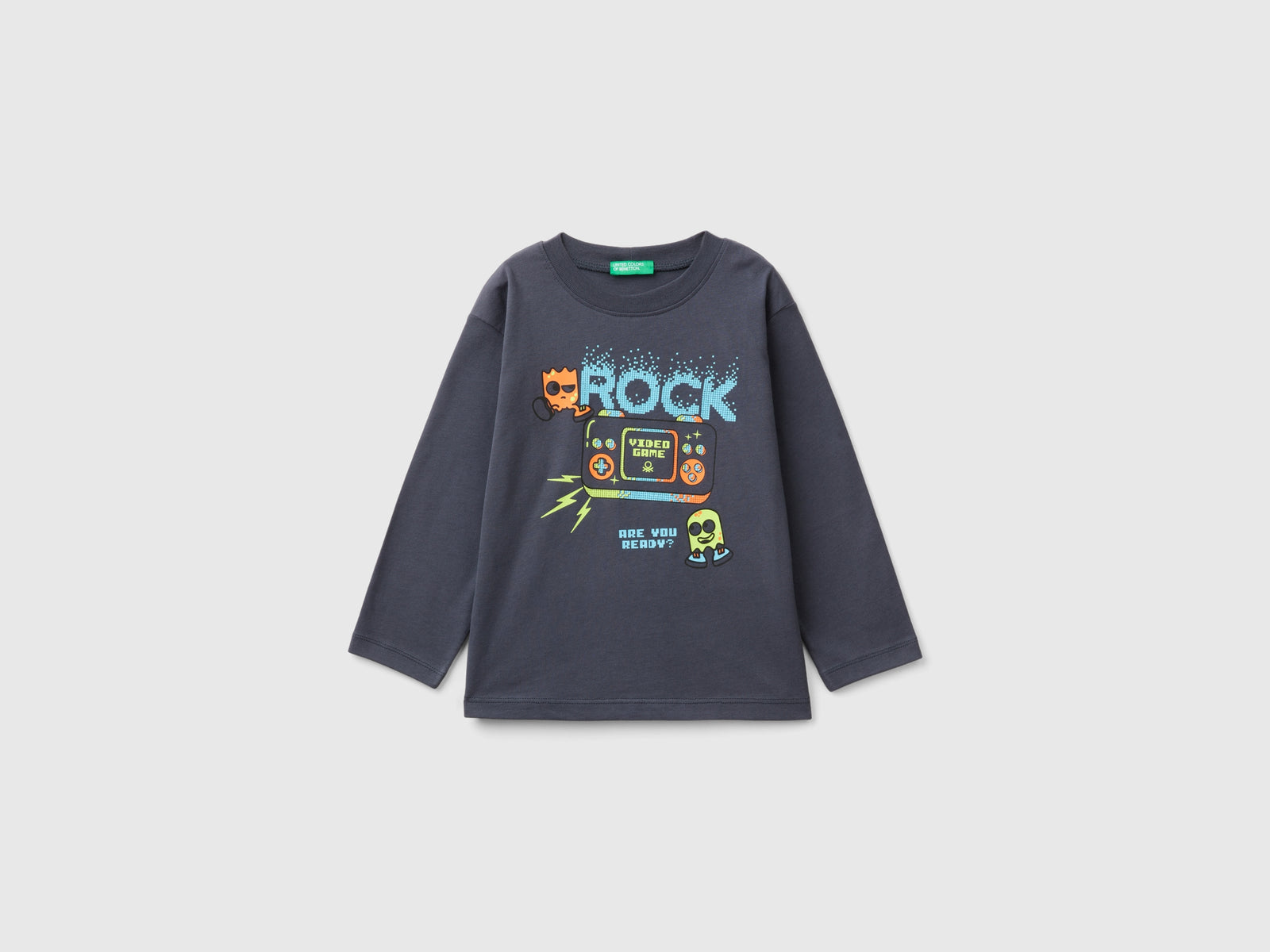 T-shirt with print in warm organic cotton da bimbo nero | Benetton Outlet