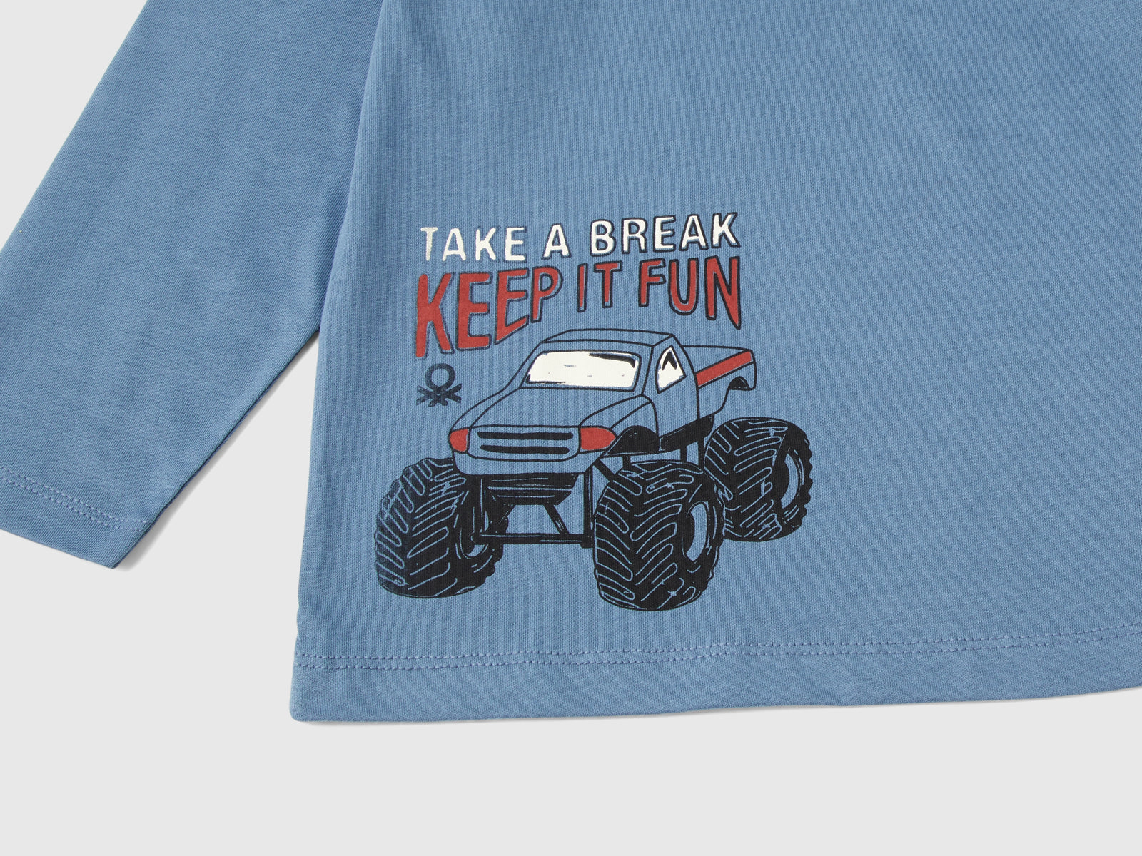 T-shirt con stampa in caldo cotone bio da bimbo avio 3 | Benetton Outlet