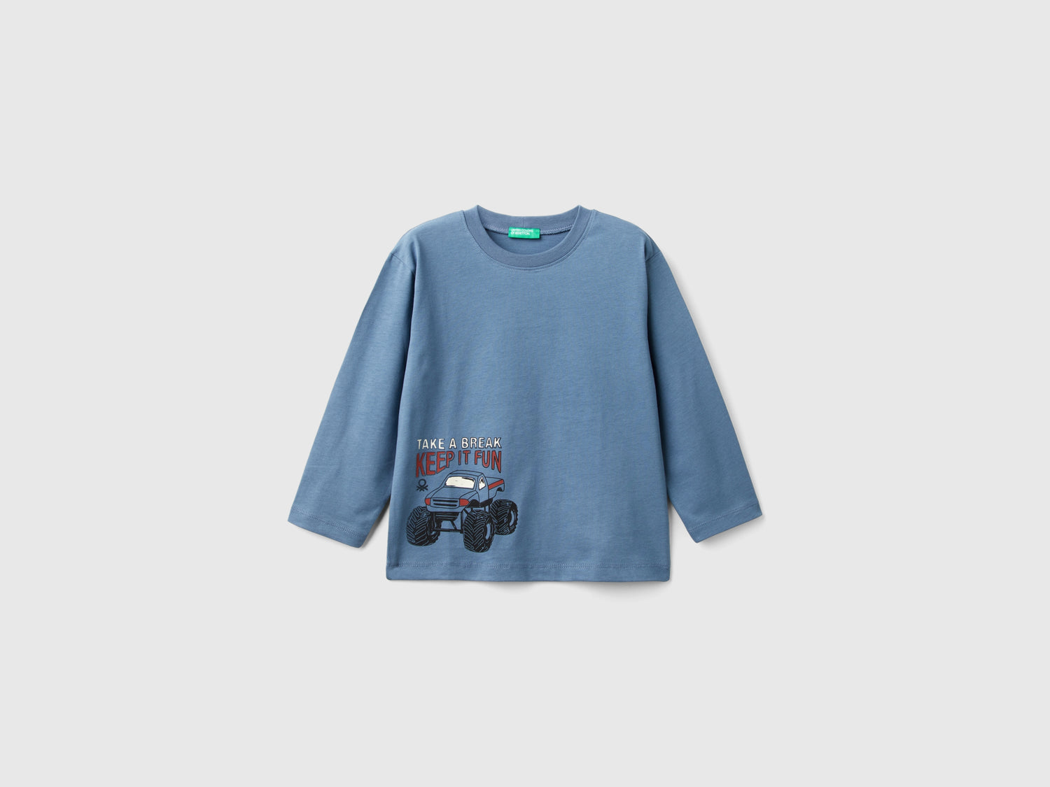 T-shirt con stampa in caldo cotone bio da bimbo avio | Benetton Outlet