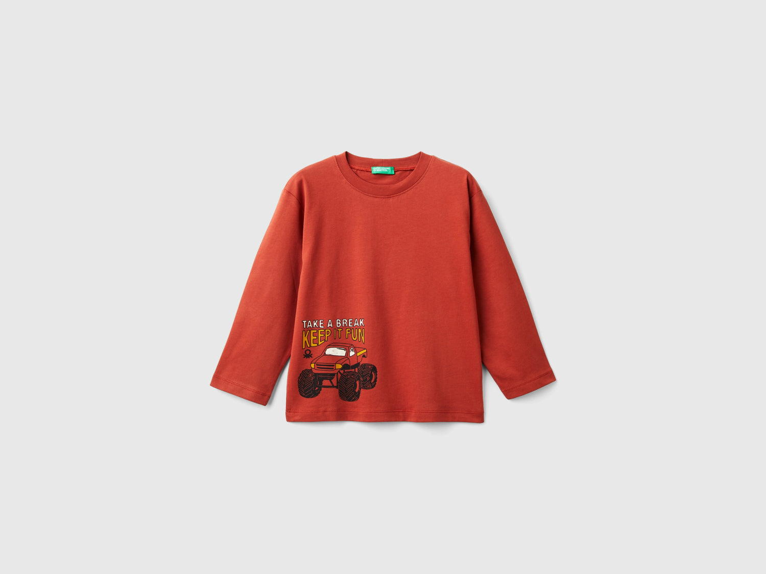 T-shirt con stampa in caldo cotone bio da bimbo rosso | Benetton Outlet