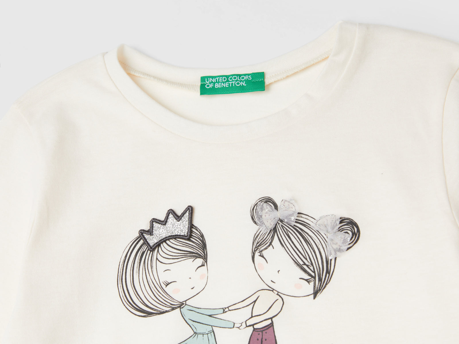 Maglietta con stampa e applicazione tulle da bimba bianco panna 3 | Benetton Outlet