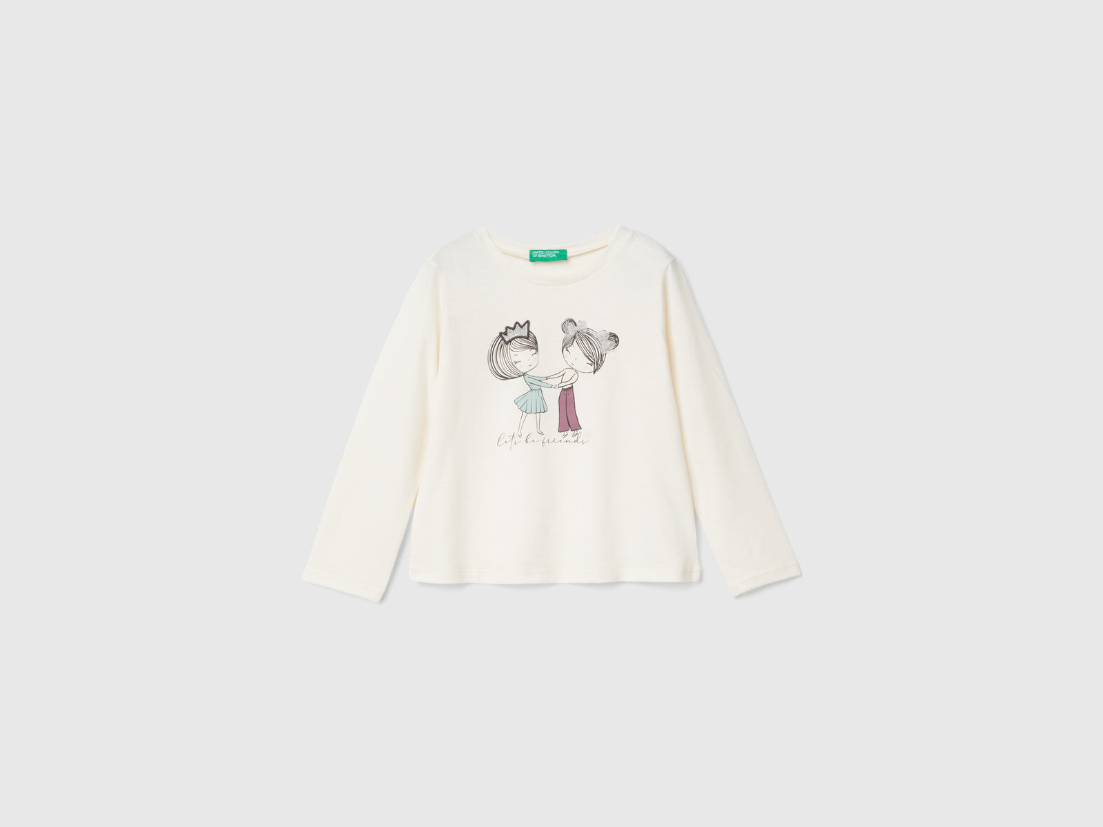 Maglietta con stampa e applicazione tulle da bimba bianco panna | Benetton Outlet