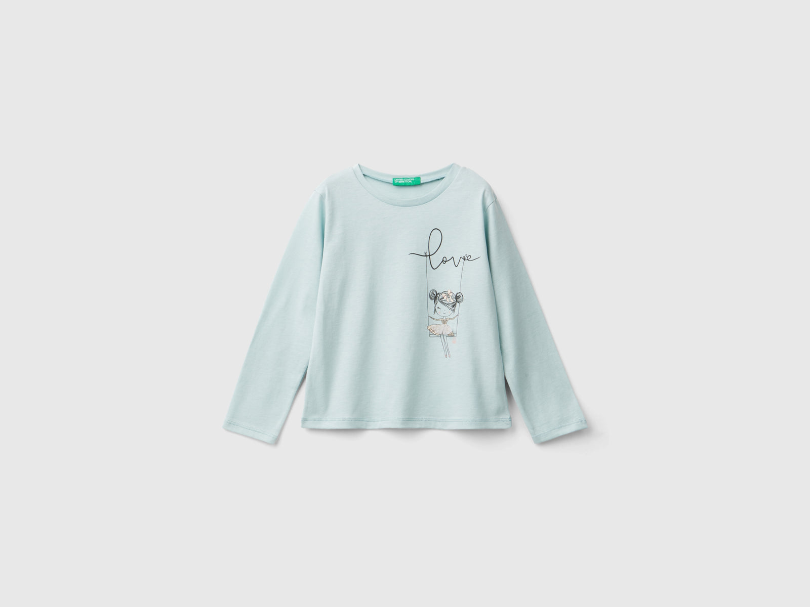 Maglietta con stampa e applicazione tulle da bimba verde acqua | Benetton Outlet