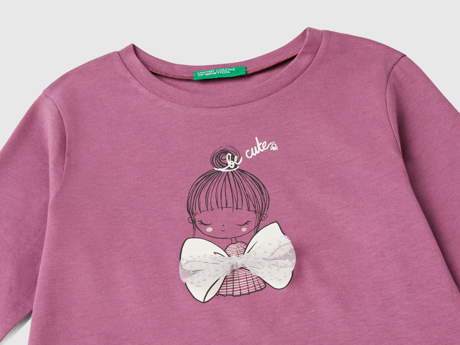 Maglietta con stampa e applicazione tulle da bimba malva scuro 3 | Benetton Outlet