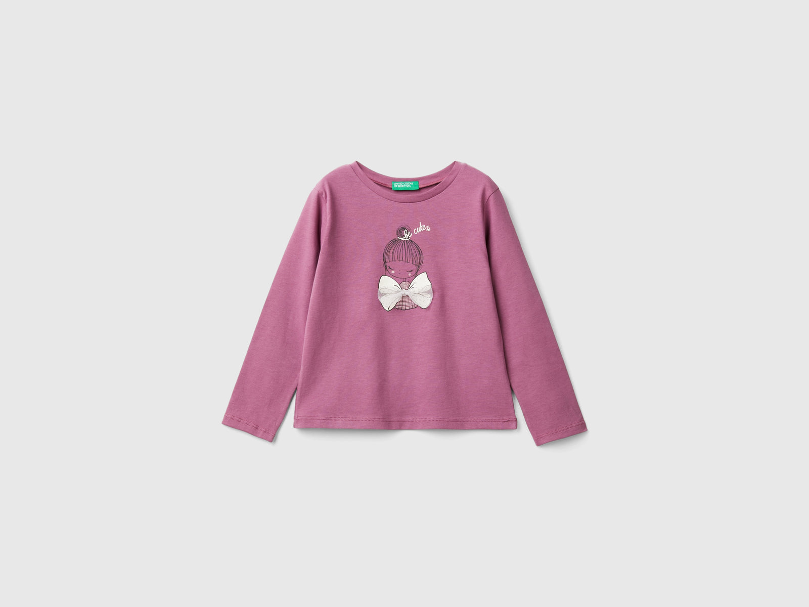 Maglietta con stampa e applicazione tulle da bimba malva scuro | Benetton Outlet